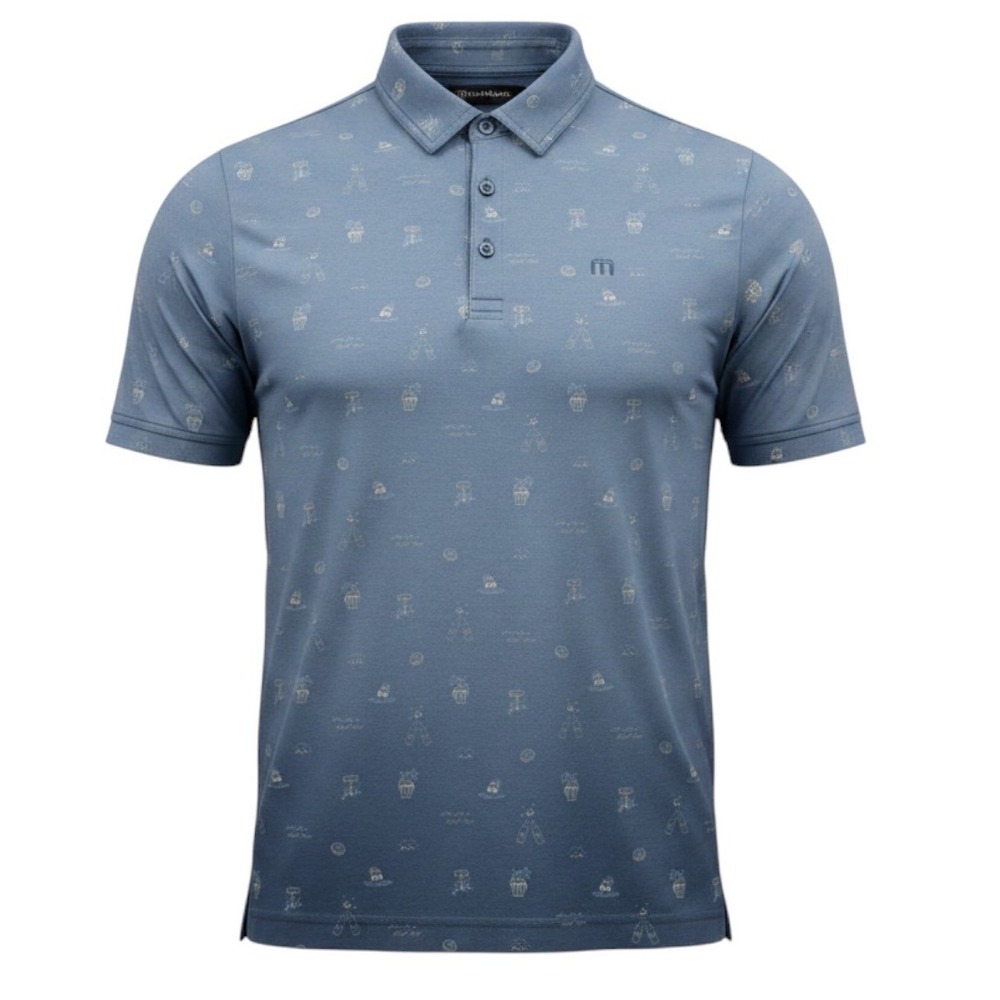 TravisMathew Mens Blue Novelty Beer Print Pima Cotton Blend Polo Shirt Large